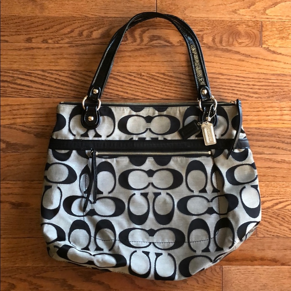 Authentic Coach Monogram Bag in Black and Silver